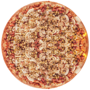 Especiais: Romanesca com cebola Temperada - Pizza Família (Ingredientes: Molho, Muçarela, Bacon, Creme de Leite, Apresuntado, Cebola, Orégano, Ervilha)