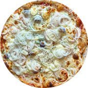 Pizzas: Portuga - portuguesa - Pizza Broto (Ingredientes: Cebola, Ervilha, Molho de Tomate, Muçarela, Ovo de Codorna, Palmito, Presunto, Tomate)