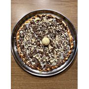 Doces: Ouro Branco c/ Chocolate Preto - Pizza Grande (Ingredientes: Chocolate Preto, Creme de Leite, Leite Condensado, Mussarela, OURO BRANCO)