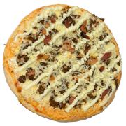 Tradicionais: Nordestina - Pizza Grande (Ingredientes: Bacon, Carne de Sol, Cebola, Molho, Mussarela, Orégano, Requeijão)