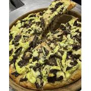 Especiais: Filé ao Molho Mostarda - Pizza Gigante (Ingredientes: Molho de Tomate, Mussarela, Filé, Molho de mostarda, Orégano)