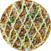 Especiais: 36-Cristo Luz - Pizza Pequena (Ingredientes: Atum, Catupiry, Cebola, Molho de Tomate, Mussarela, Orégano, Pimentão Colorido, Tomate Picado)