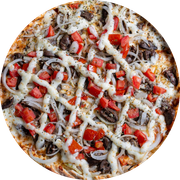 Especiais: 34-Estaleirinho - Pizza Pequena (Ingredientes: Catupiry, Cebola, Coração Refogado, Molho de Tomate, Mussarela, Orégano, Tomate Picado)