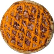 Tradicionais: Bacon c/ Cheddar - Pizza Gigante (Ingredientes: Molho de Tomate, Mussarela, Bacon, Cheddar, Orégano)