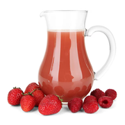 Suco: jarra de suco C/ Morango C/ Água 1.600mL - O suco vai numa garrafa pet