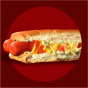 Hot dog: Hot dog 4 Queijos - Hot dog (Ingredientes: 2 Salsichas, Pão, Molho hot dog, Queijo Prato, Queijo Provolone, Queijo Azul, Queijo Muçarela, ketchup, Mostarda, Maionese Verde)
