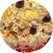 Tradicionais: Portuguesa - Pizza Grande (Ingredientes: Azeitonas, Cebola, Mussarela, Orégano, Ovos, Presunto)