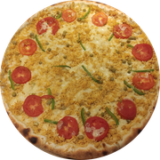 Tradicionais: Frango - - Pizza Família (Ingredientes: Frango Desfiado, Milho Verde, Ervilha, Pimentão, Muçarela, Tomate)