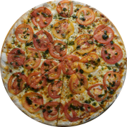 Tradicionais: Marguerita c/ pesto de manjericão fresco - Pizza Grande (Ingredientes: Massa artesanal, Molho de tomate bragatto, Orégano, Pesto de manjericão, Queijo mussarela, Tomate italiano)