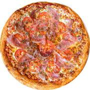 Tradicionais: Presunto e queijo - Pizza Grande (Ingredientes: Azeitona, Cebola, Massa artesanal, Molho de tomate bragatto, Orégano, Presunto, Queijo mussarela, Tomate)
