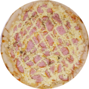 Tradicionais: LOMBINHO CANADENSE - Pizza Média (Ingredientes: Catupiry, Lombo Canadense, Molho de Tomate, Mussarela, Orégano)
