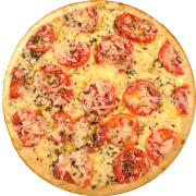 Tradicionais: MARGUERITA - Pizza Média (Ingredientes: Manjericão, Molho de Tomate, Mussarela, Orégano, Parmesão Ralado, Tomate)