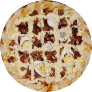 Tradicionais: BACON PREMIUM - Pizza Média (Ingredientes: Bacon, Catupiry, Molho de Tomate, Orégano, Ovo)