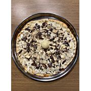 Doces: Ouro Branco c/ chocolate branco - Pizza Grande (Ingredientes: Chocolate Branco, Creme de Leite, Leite Condensado, Mussarela, OURO BRANCO)