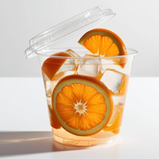 Copos Especiais: Copo Laranja Delivery - Copo Grande com Gelo, Laranja e Canudo para Delivery.