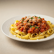 Massas A La Carte: FETUCCINE Á BOLONHESA - Para uma pessoa (Ingredientes: carne moída, molho de tomate caseiro)