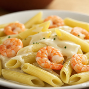 Massas A La Carte: PENNE AO MOLHO BECHAMEL COM CAMARÕES - Para uma pessoa (Ingredientes: CAMARÃO, ESPECIARIAS, MOLHO BECHAMEL)