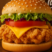 Mozer Burger: MOZER CROCANTE (Somente o sanduíche) - 1.0 (1 CARNE) (Ingredientes: Alface, Bacon, Filé de peito na Receita Crocante, Molho, Queijo, Tomate)