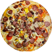 Tradicionais: Portuguesa - Pizza Grande (Ingredientes: Molho de Tomate, Muçarela,  Presunto,  Calabresa,  Ovo,  Azeitona, Cebola, Tomate,  Orégano)