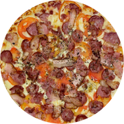 Tradicionais: Calabacon - Pizza Grande (Ingredientes: Molho de Tomate, Muçarela,  Calabresa,  Bacon,  Tomate,  Orégano)