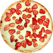 Doces: Chocolate branco com Morango - Pizza Grande (Ingredientes: Muçarela,  Chocolate branco,  Morango)