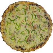 Carnes: 324-Carne de Sol - Pizza Broto (Ingredientes: Azeitona, CARNE DE SOL, Cebola, Molho de Tomate, Mussarela, Orégano, Pimentão, Tomate)