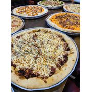 Salgadas: BOLONHESA - Pizza Grande (Ingredientes: a carne moída é temperada com tomate, cebola, cebolinha, salsinha., Azeitona Verde, Carne moída temperada, MOLHO DE TOMATE, Mussarela)