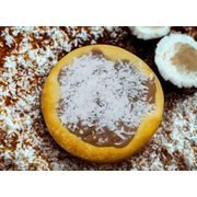 Esfihas gourmet: PRESTIGIO - Esfiha doce (Ingredientes: Massa especial de esfiha, Chocolate ao leite, Leite condensado, Coco ralado)