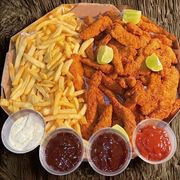 Frango frito crocante: Filezinho Crocante+ batata frita / Porção Grande - Tamanho G (família) (Ingredientes: Batata frita 400g, Tiras de frango 1kg)