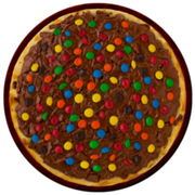 Doces: Chocolate alegria - Pizza Grande (Ingredientes: Leite condensado, Queijo mussarela, Chocolate, M&M colorido)