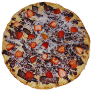 Doces: Prestígio - Pizza Grande (Ingredientes: Leite condensado, Queijo mussarela, Chocolate, Morango, Coco ralado)