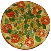 Tradicionais: Vegetariana - Pizza Grande (Ingredientes: Molho de tomate, Queijo mussarela, Milho, Orégano, Manjericão, Tomate, Azeitona)