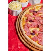 Especiais 1: 57.Calafrango - Pizza Grande (Ingredientes: Molho da Casa, Frango Desfiado, Mussarela, Calabresa, Batata Palha, Azeitona)