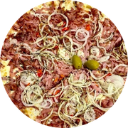 Tradicionais: Baiana - Pizza Grande (Ingredientes: Molho, Calabresa Ralada, Pimenta Vermelha, Cheiro Verde, Cebola)