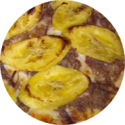 Tradicionais: 22-Mexicana - Pizza Pequena (Ingredientes: Azeitona, Banana, Carne Sertão, Catupiry, Molho, Mussarela, Orégano)