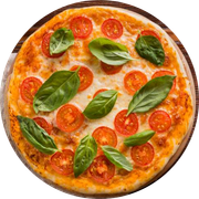 Tradicionais: Napolitana - Pizza Grande (Ingredientes: Manjericão, Massa artesanal, Molho de tomate bragatto, Orégano, Queijo mussarela, Queijo parmesão, Tomate italiano)