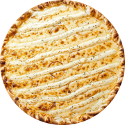 Especiais: 4 Queijos - Pizza Pequena (Ingredientes: Azeitona, Catupiry, Gorgonzola, Molho Pomodoro, Muçarela, Orégano, Provolone)