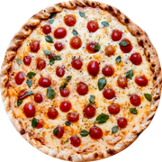 Tradicionais: Marguerita - Pizza Pequena (Ingredientes: Azeitona, Manjericão, Molho Pomodoro, Muçarela, Orégano, Tomate Cereja)