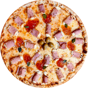 Gourmet: Do Chef - Pizza Pequena (Ingredientes: Azeitona, Cream Cheese, Geleia de Pimenta, Molho Pomodoro, Muçarela, Orégano, Peito de Peru)