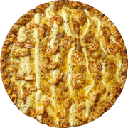 Gourmet: Camarão à Moda Maná - Pizza Pequena (Ingredientes: Azeitona, Camarão, Catupiry Original, Gorgonzola, Molho Pomodoro, Muçarela, Orégano, Provolone)