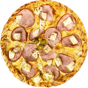 Gourmet: Lombo com Abacaxi - Pizza Pequena (Ingredientes: Abacaxi, Azeitona, Lombo Canadense, Molho Pomodoro, Muçarela, Orégano)