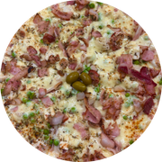 Especiais: Americana - Pizza Grande (Ingredientes: Molho, Mussarela, Presunto, Ervilha, Palmito, Bacon)