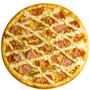 Especiais: Siciliana - Pizza Média (Ingredientes: Bacon, Calabresa, Catupiry, Lombo, Milho, Molho, Muçarela, Orégano)