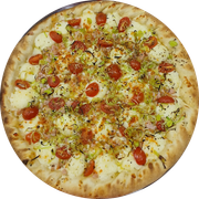 Especial: Alho Poró - Pizza Grande (Ingredientes:  Alho poró,  Azeitonas,  Cubos de peito de peru,  Orégano, Catupiry Original, Molho, Muçarela, Tomate cereja)