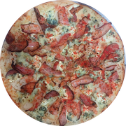 Especial: Gorgonzola - Pizza Grande (Ingredientes:  Azeitonas,  Bacon,  Cream Cheese,  Gorgonzola,  Orégano,  Palmito, Molho, Muçarela)