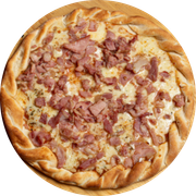 Salgadas: Bacon - Pizza Família (Ingredientes: Bacon, Molho, Mussarela, Orégano)