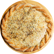Salgadas: Quatro Queijos - Pizza Família (Ingredientes: Gorgonzola, Molho, Mussarela, Orégano, Parmesão, Provolone)