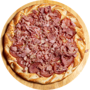 Salgadas: Três Porquinhos - Pizza Família (Ingredientes: Bacon, Calabresa, Molho, Mussarela, Orégano, Presunto)