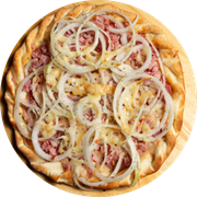 Salgadas: Calabrone - Pizza Família (Ingredientes: Bacon, Calabresa, Cebola, Molho, Mussarela, Orégano, Provolone)