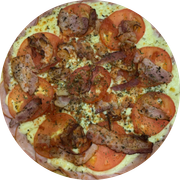 Lombo: Americana - Pizza Grande (Ingredientes:  Azeitonas,  Bacon,  Catupiry,  Lombo,  Orégano,  Tomate, Molho, Muçarela)